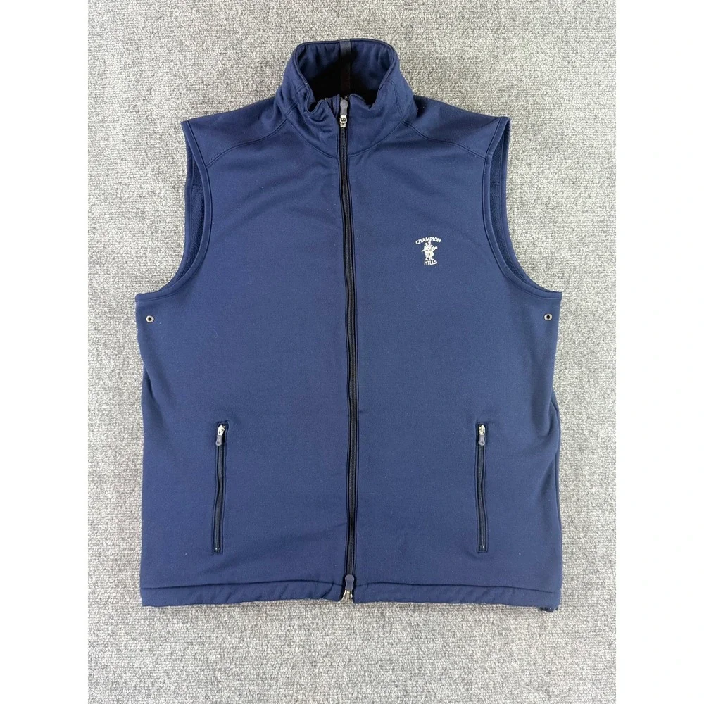 Polo Golf Ralph Lauren Mens Navy Blue‎ Full Zip Softshell Vest Champion Hills M